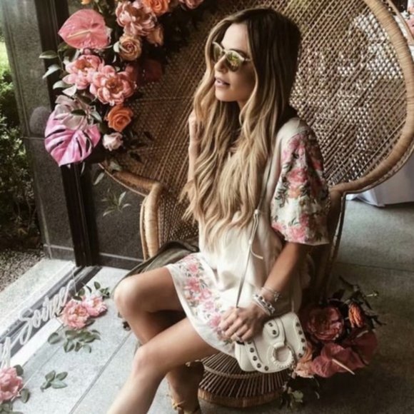 Boho Embroidered floral print Tassel Neck Tie Mini Dress - Picture 1 of 8